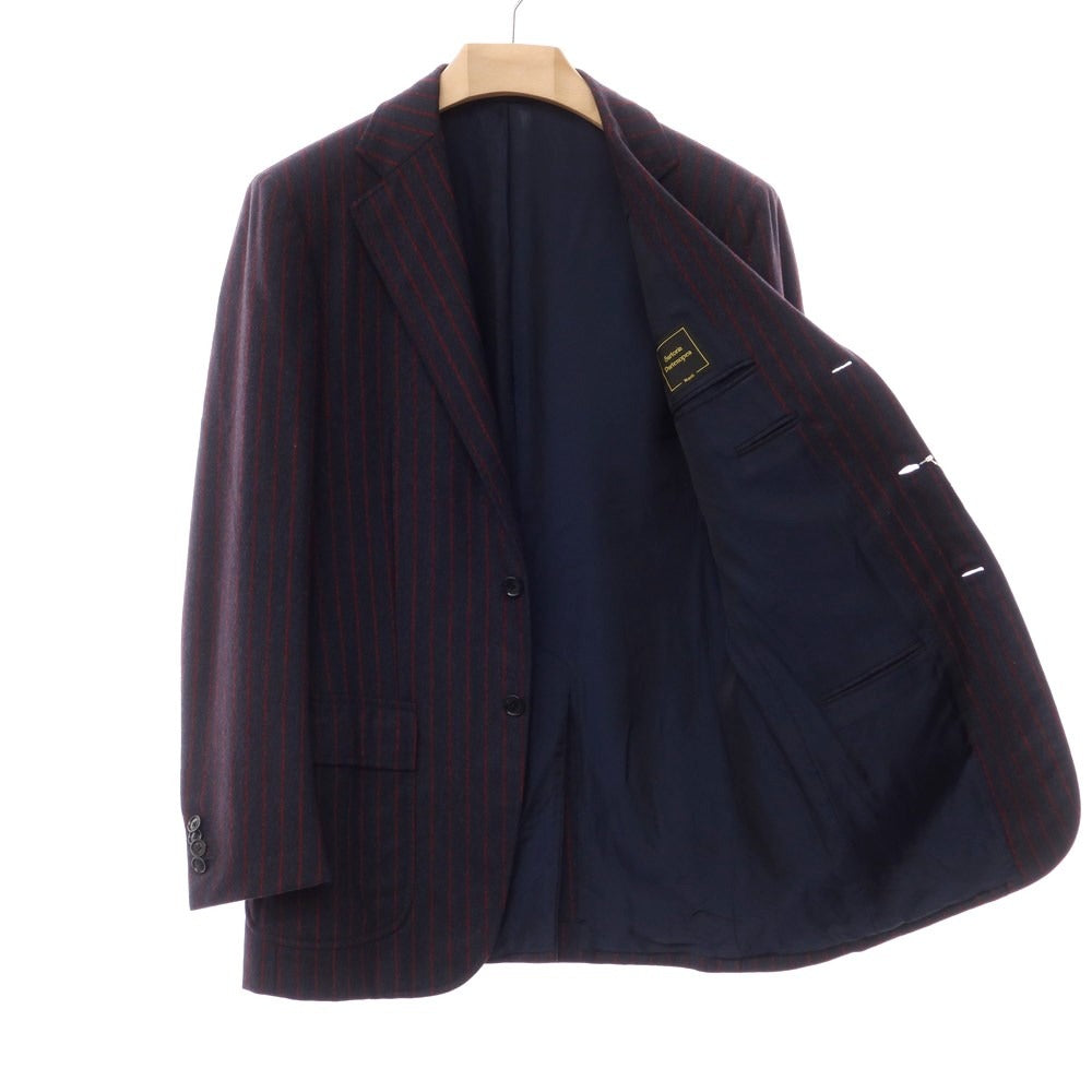 【中古】サルトリア パルテノペア Sartoria Partenopea ウールカシミヤ ストライプ テーラードジャケット ネイビーxレッド【サイズ46】【NVY】【A/W】【状態ランクC】【メンズ】