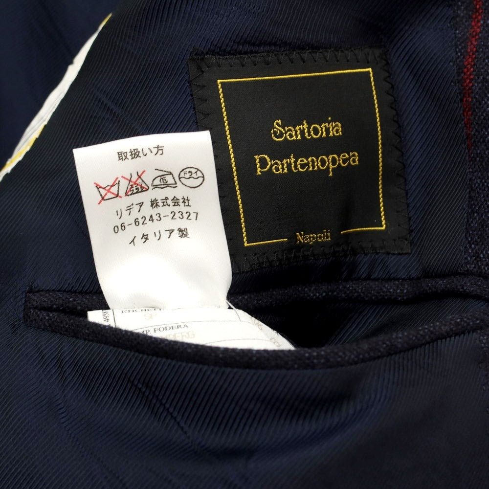 【中古】サルトリア パルテノペア Sartoria Partenopea ウールカシミヤ ストライプ テーラードジャケット ネイビーxレッド【サイズ46】【NVY】【A/W】【状態ランクC】【メンズ】