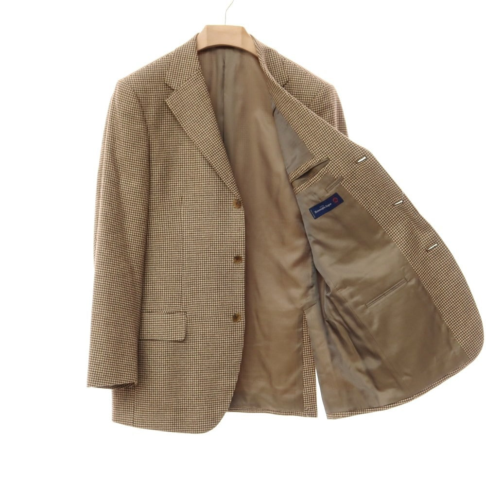 【中古】サルトリアピスケス Sartoria Pisthes ウールモヘヤカシミヤ チェック ジャケット イエローベージュxブラウン【サイズ52】【BEI】【A/W】【状態ランクC】【メンズ】