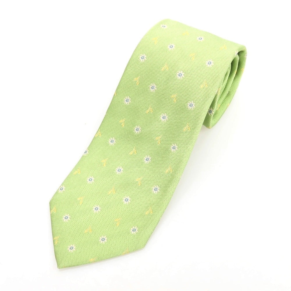 [Used] Luigi Borrelli Floral Pattern Tri-Fold Silk Tie Pale Green [Condition Rank B] [Men&