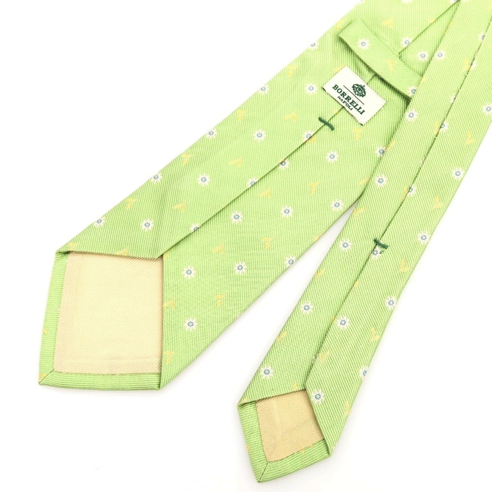 [Used] Luigi Borrelli Floral Pattern Tri-Fold Silk Tie Pale Green [Condition Rank B] [Men&