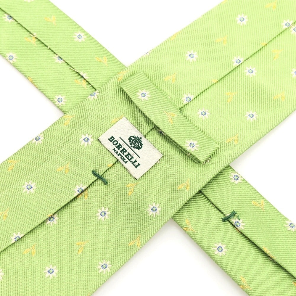 [Used] Luigi Borrelli Floral Pattern Tri-Fold Silk Tie Pale Green [Condition Rank B] [Men&