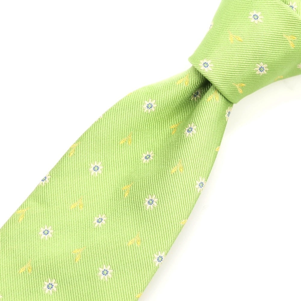 [Used] Luigi Borrelli Floral Pattern Tri-Fold Silk Tie Pale Green [Condition Rank B] [Men&