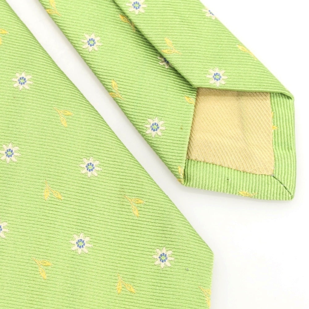 [Used] Luigi Borrelli Floral Pattern Tri-Fold Silk Tie Pale Green [Condition Rank B] [Men&