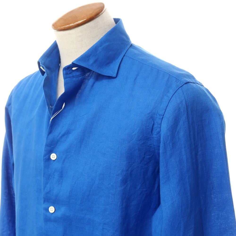 【中古】【未使用】メイカーズシャツ カマクラ Makers Shirt 鎌倉 リネン ワイドカラー カジュアルシャツ ブルー【 39 】【 状態ランクS 】【 メンズ 】