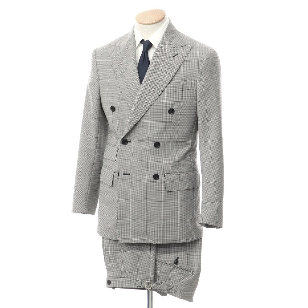 [Used] DE PETRILLO Wool Mohair Houndstooth Pattern Double Breasted Suit Black x White [44/46] [Condition Rank A] [Men&