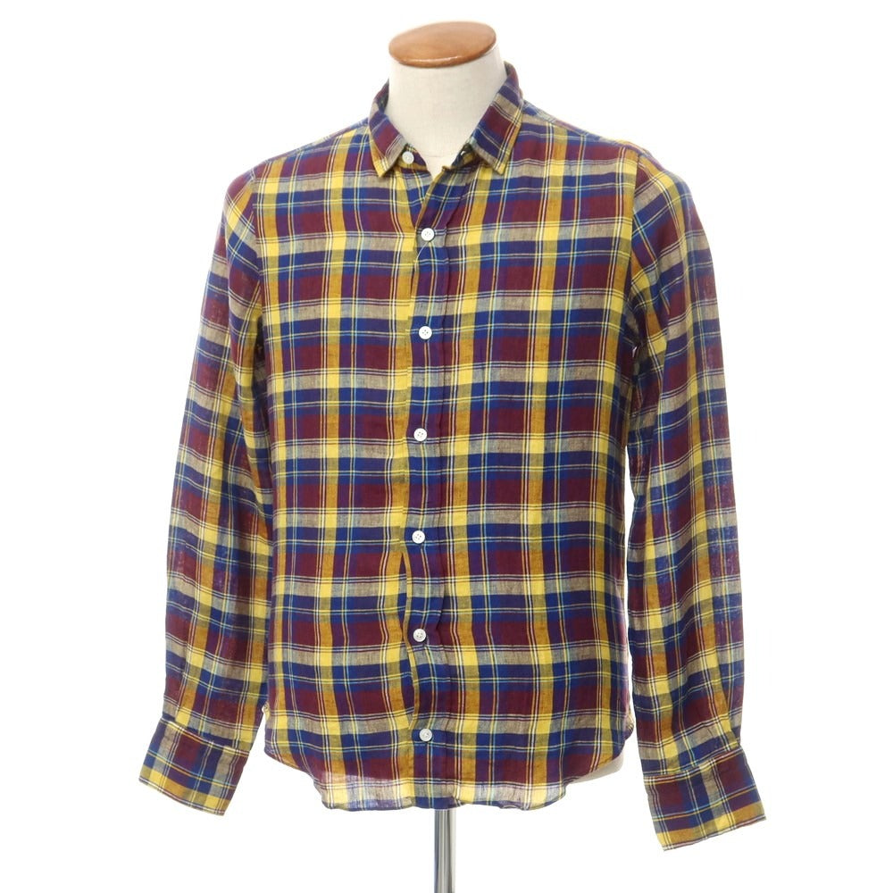 [Used] Finamore Linen Check Casual Shirt Bordeaux x Navy x Yellow [39] [Condition Rank B] [Men&