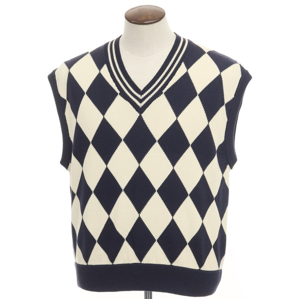 【中古】ミナミ アンダーソン minami Anderson コットン ニットベスト ネイビーxホワイト【サイズL】【NVY】【S/S】【状態ランクB】【メンズ】【768995】