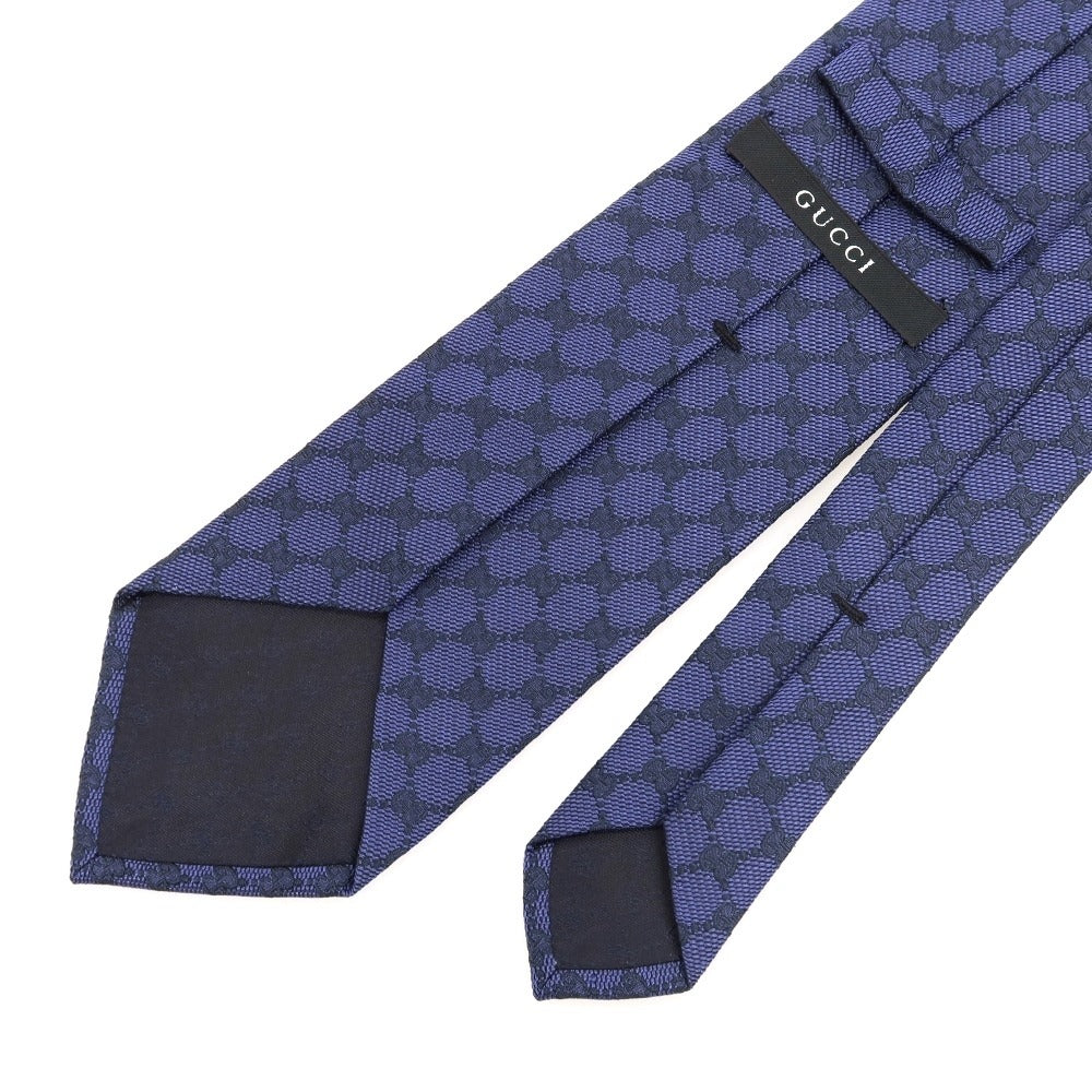 [Used] GUCCI Single Stripe Double G Tri-Fold Silk Tie Navy [Condition Rank B] [Men&