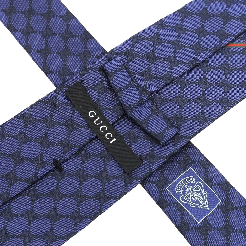 [Used] GUCCI Single Stripe Double G Tri-Fold Silk Tie Navy [Condition Rank B] [Men&