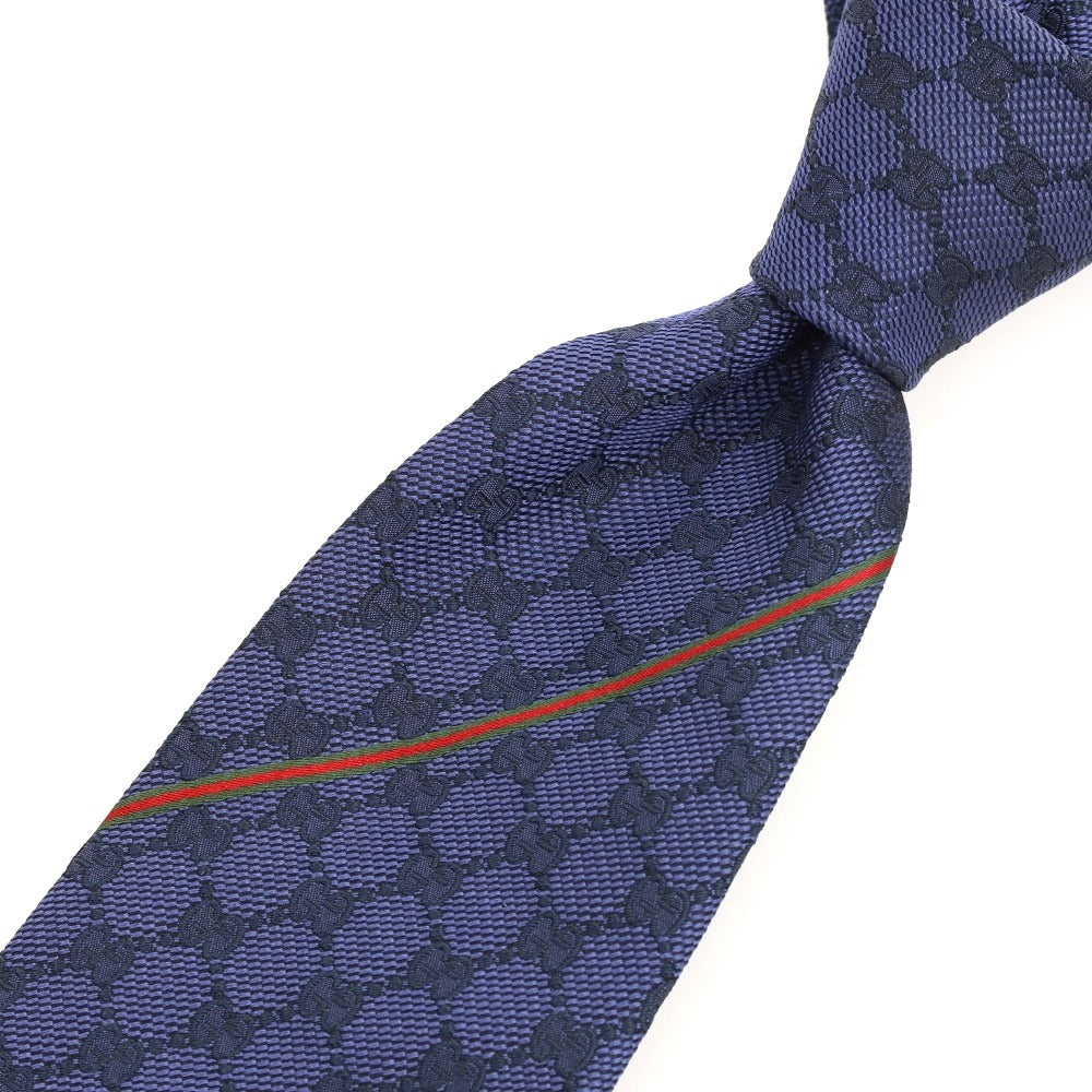 [Used] GUCCI Single Stripe Double G Tri-Fold Silk Tie Navy [Condition Rank B] [Men&