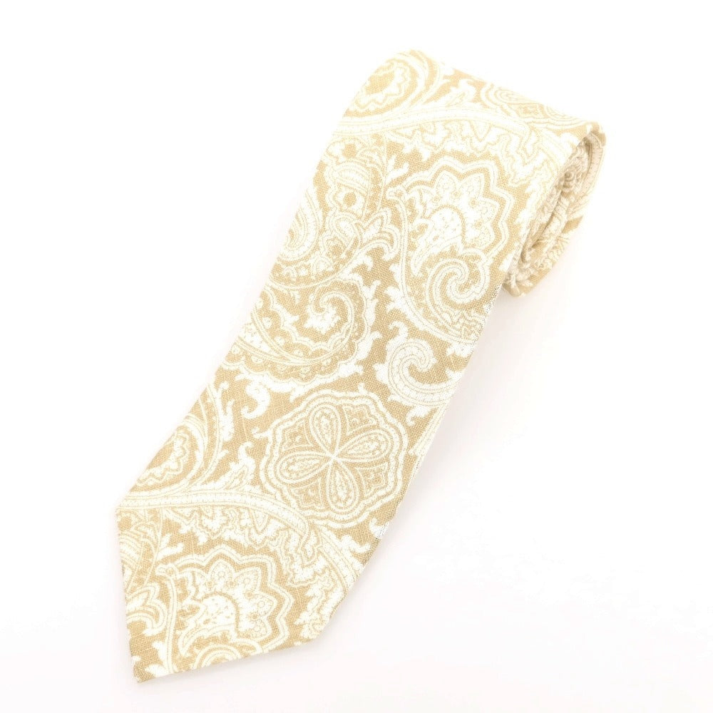 [Used] J.PRESS Paisley Chintz Print Tri-Fold Linen Tie Beige x White [Condition Rank B] [Men&