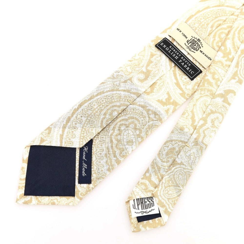 [Used] J.PRESS Paisley Chintz Print Tri-Fold Linen Tie Beige x White [Condition Rank B] [Men&