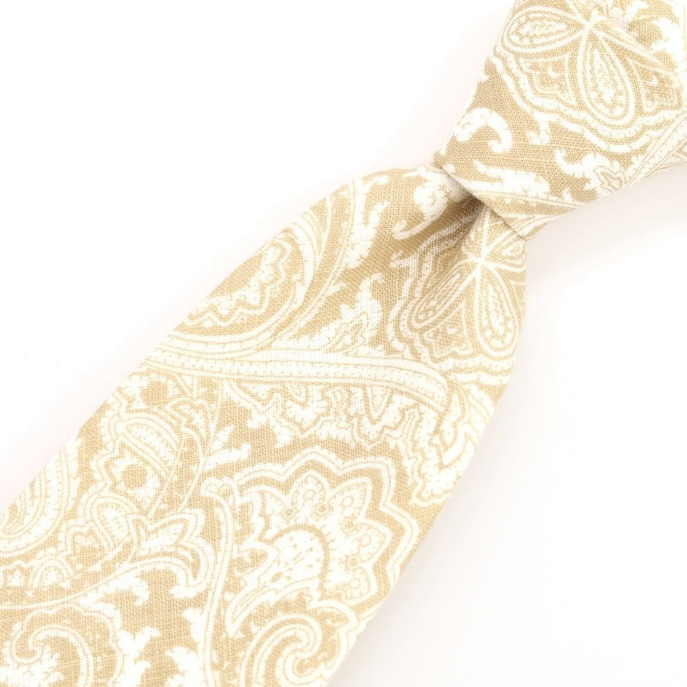 [Used] J.PRESS Paisley Chintz Print Tri-Fold Linen Tie Beige x White [Condition Rank B] [Men&