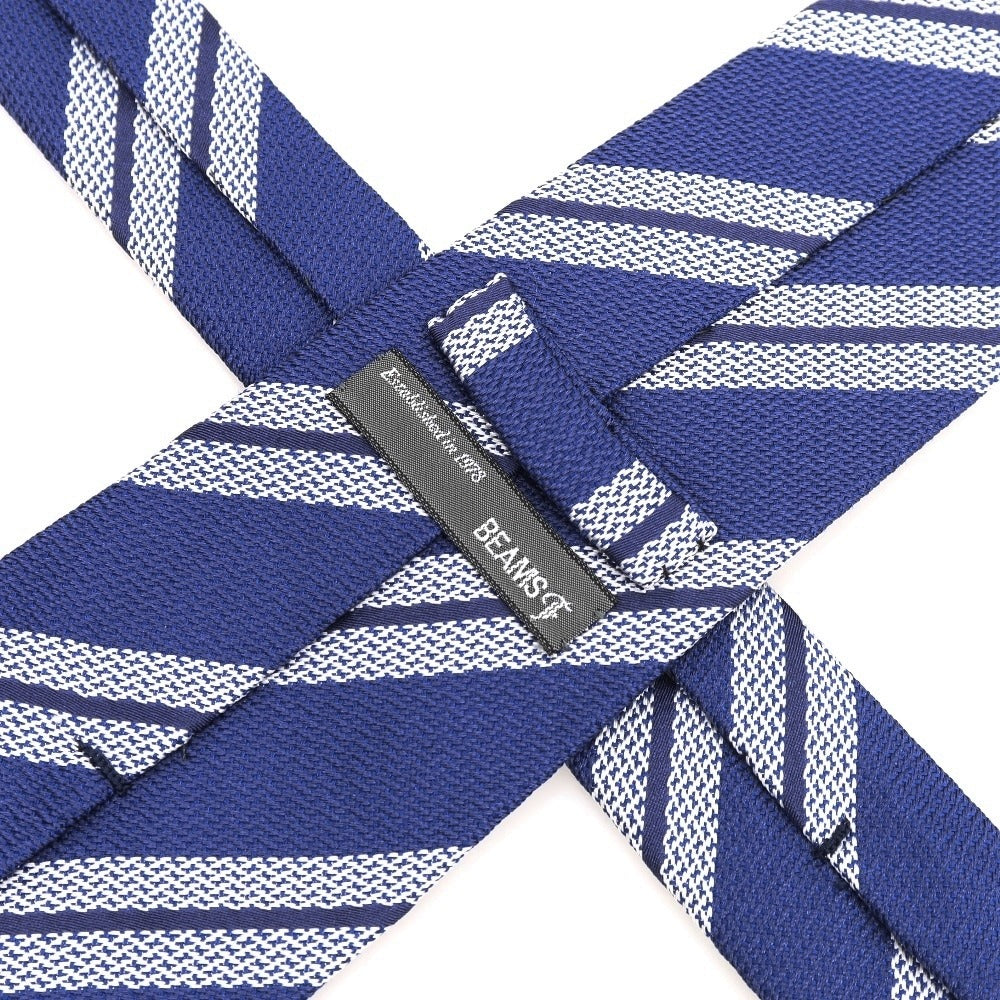 [Used] BEAMS F Striped Tri-Fold Silk Tie Dark Blue x White [Condition Rank B] [Men&