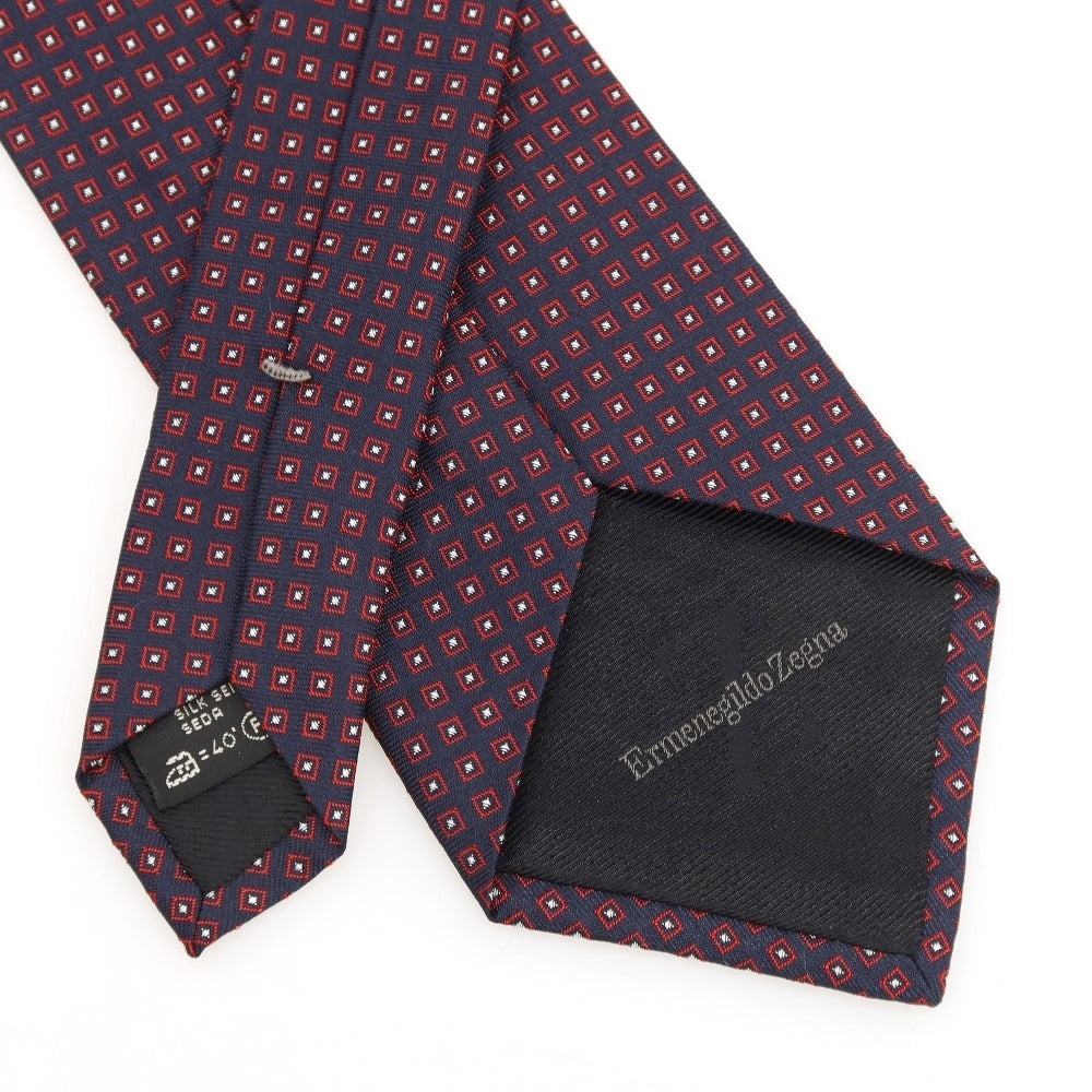 [Used] Ermenegildo Zegna Small Pattern Tri-Fold Silk Tie Navy x Red [Condition Rank B] [Men&