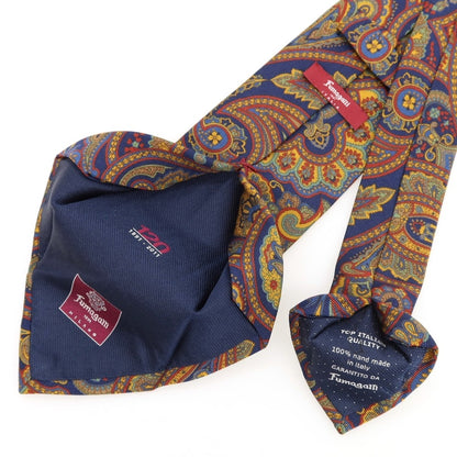 [Used] Fumagalli Paisley Print Wool Silk Tie Navy x Mustard [Condition Rank B] ​​[Men&