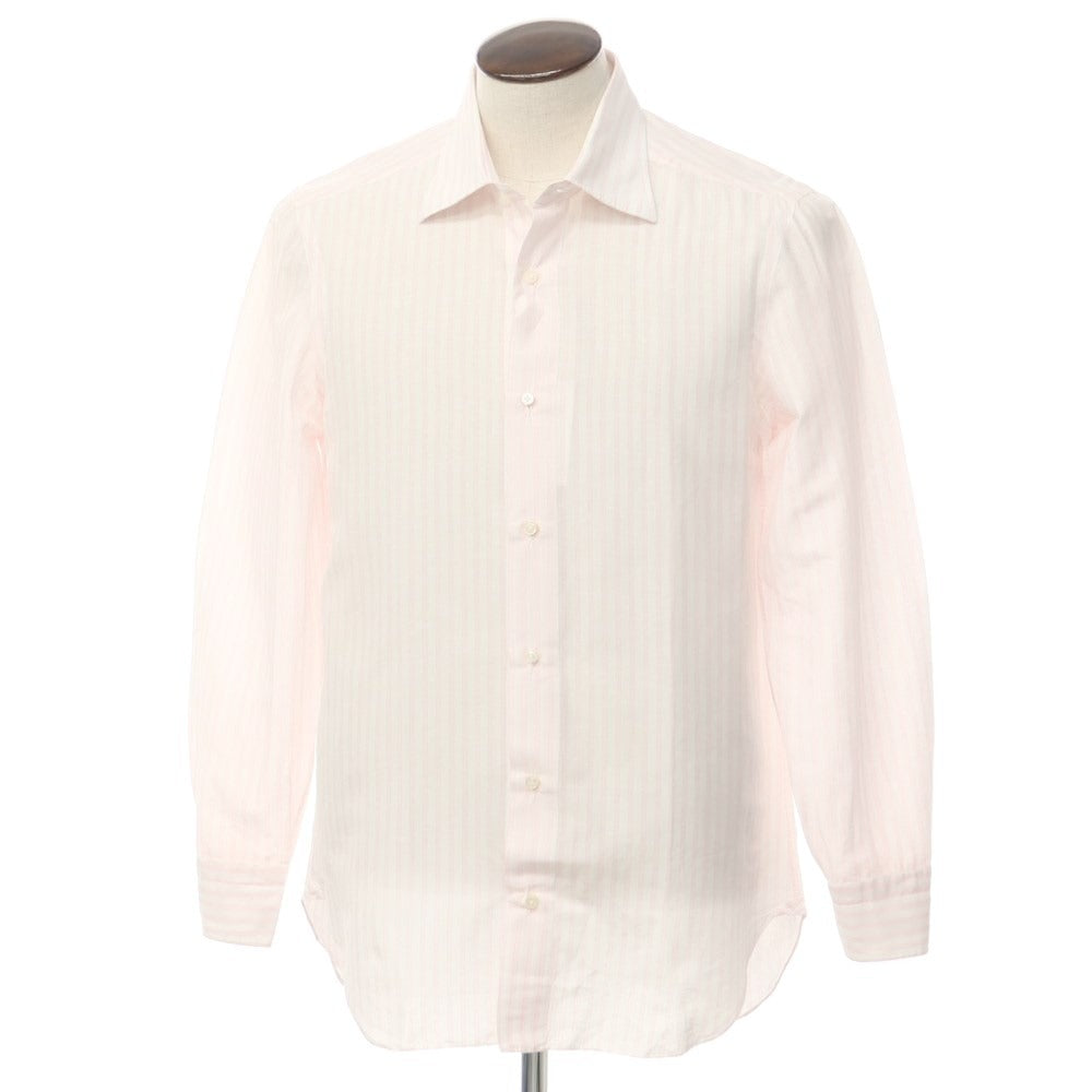 [Used] BUONAMASSA Linen Cotton Striped Dress Shirt White x Pink [42] [Condition Rank C] [Men&