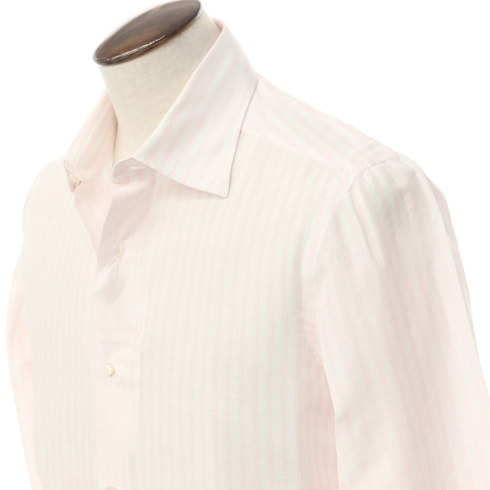 [Used] BUONAMASSA Linen Cotton Striped Dress Shirt White x Pink [42] [Condition Rank C] [Men&