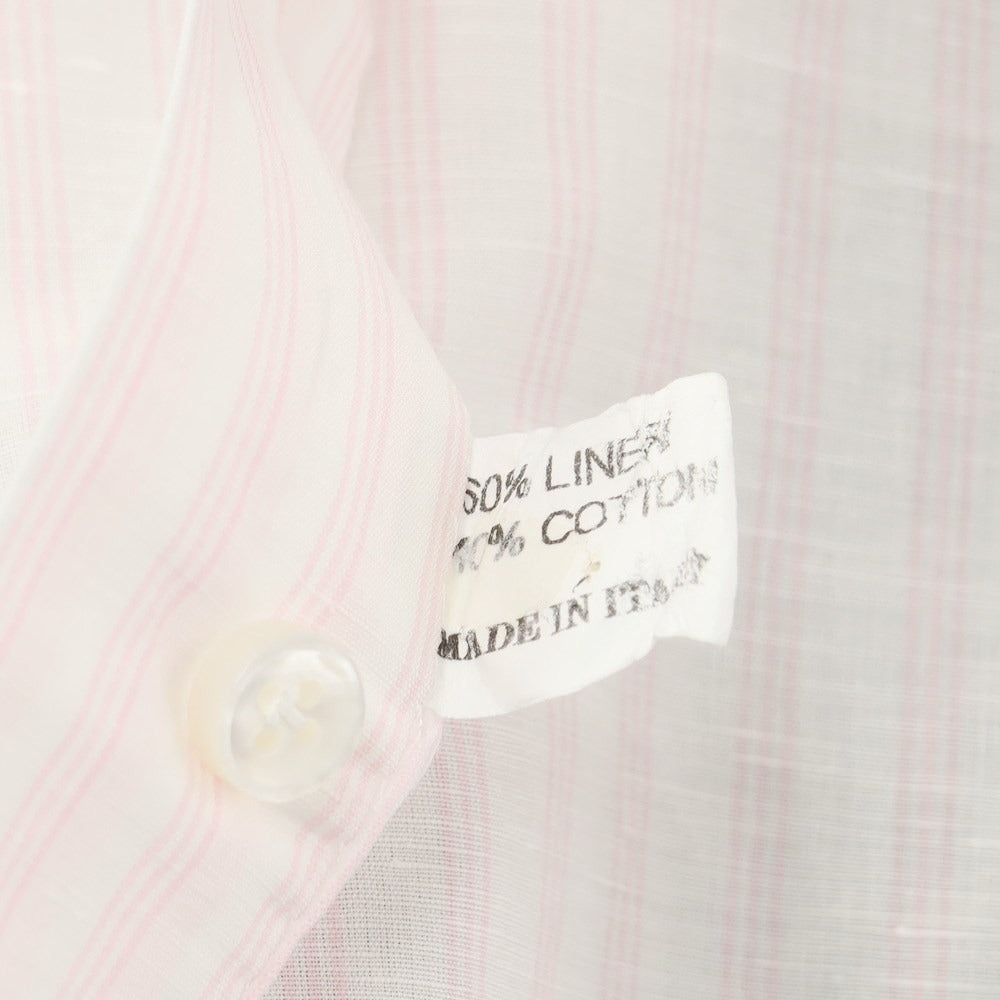 [Used] BUONAMASSA Linen Cotton Striped Dress Shirt White x Pink [42] [Condition Rank C] [Men&