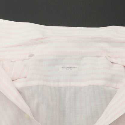 [Used] BUONAMASSA Linen Cotton Striped Dress Shirt White x Pink [42] [Condition Rank C] [Men&