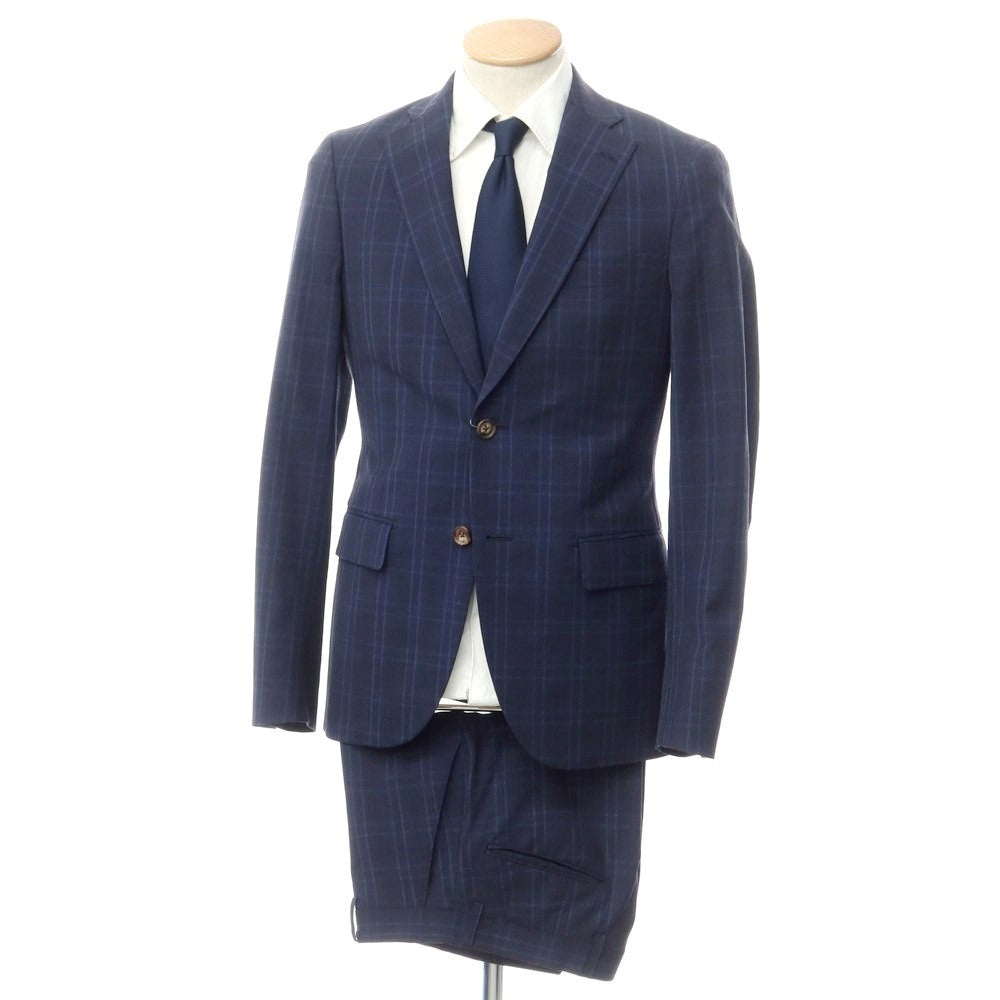 [Used] DIFFERENCE Wool Polyester Check 2 Button Suit Navy x Blue [44/73] [Condition Rank C] [Men&