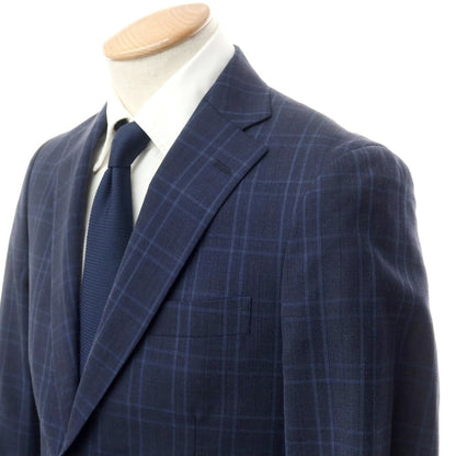 [Used] DIFFERENCE Wool Polyester Check 2 Button Suit Navy x Blue [44/73] [Condition Rank C] [Men&