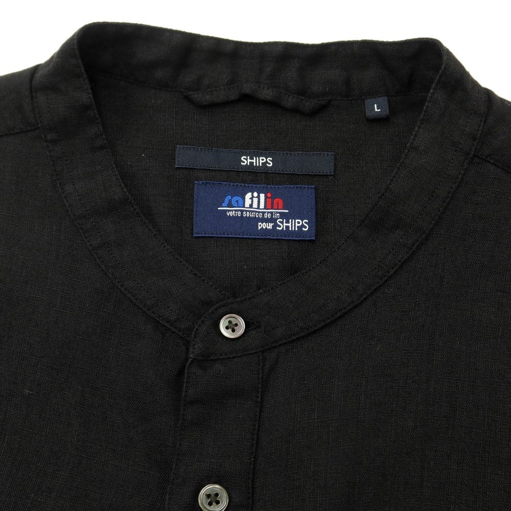 [Used] SHIPS Linen Band Collar Shirt Black [L] [Condition Rank B] ​​[Men&