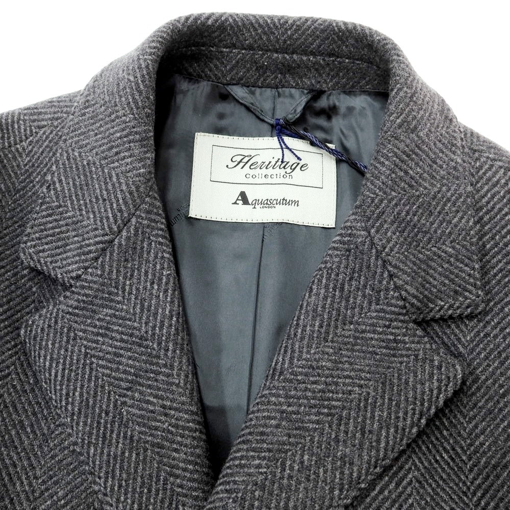 【中古】アクアスキュータム Aquascutum ヘリンボーン織ウール チェスターフィールドコート グレー【サイズ36】【GRY】【A/W】【状態ランクA】【メンズ】