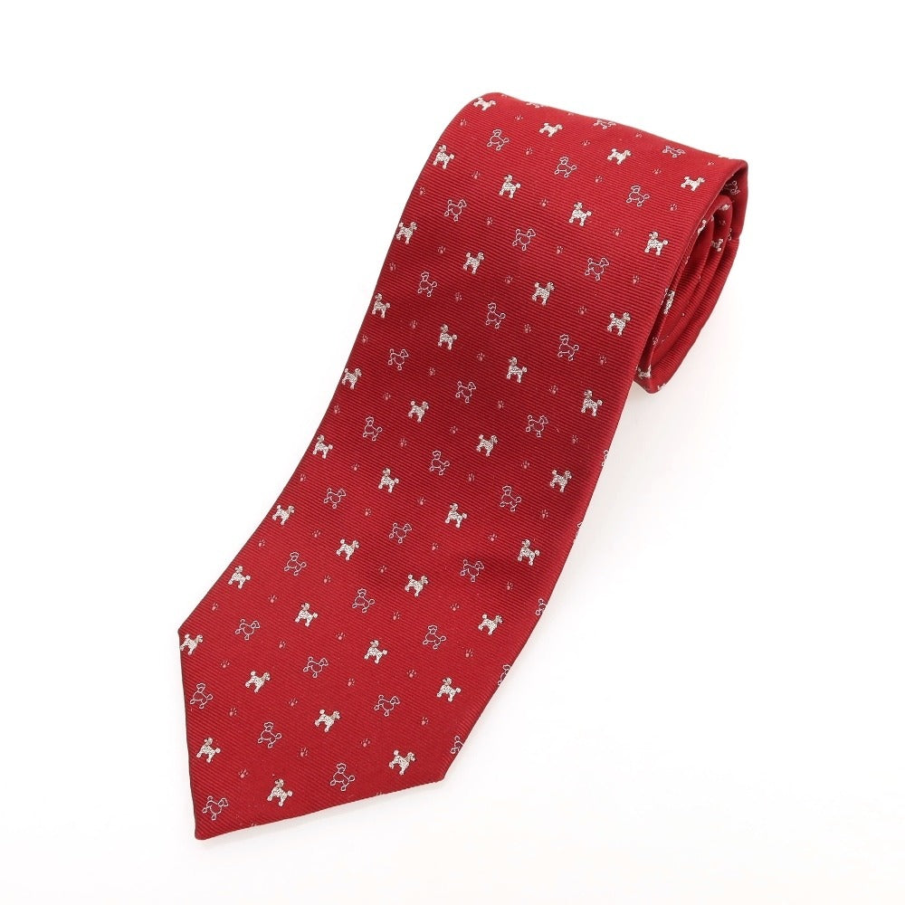 [Used] DAKS Dog Pattern Tri-Fold Silk Tie Red [Condition Rank A] [Men&