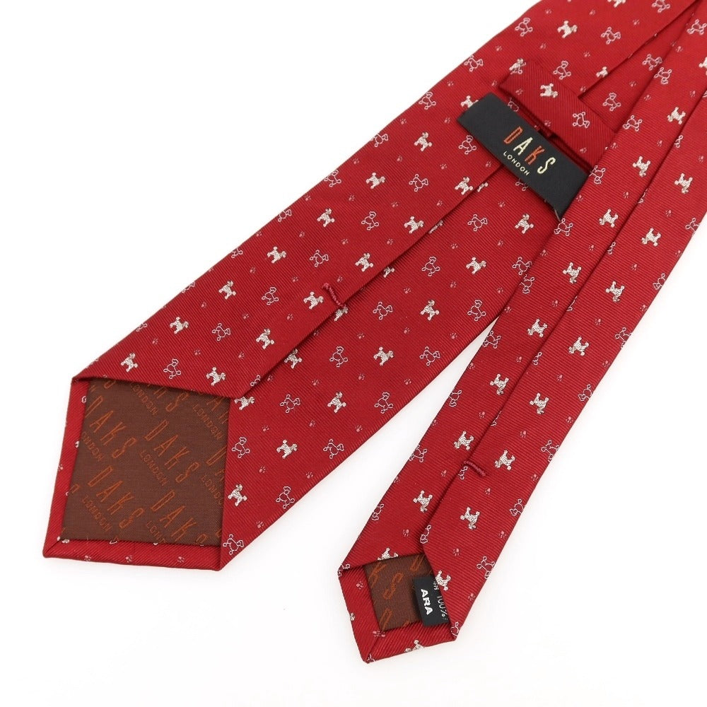 [Used] DAKS Dog Pattern Tri-Fold Silk Tie Red [Condition Rank A] [Men&