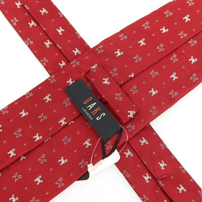 [Used] DAKS Dog Pattern Tri-Fold Silk Tie Red [Condition Rank A] [Men&