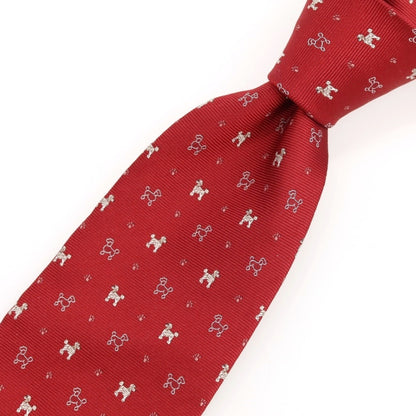 [Used] DAKS Dog Pattern Tri-Fold Silk Tie Red [Condition Rank A] [Men&