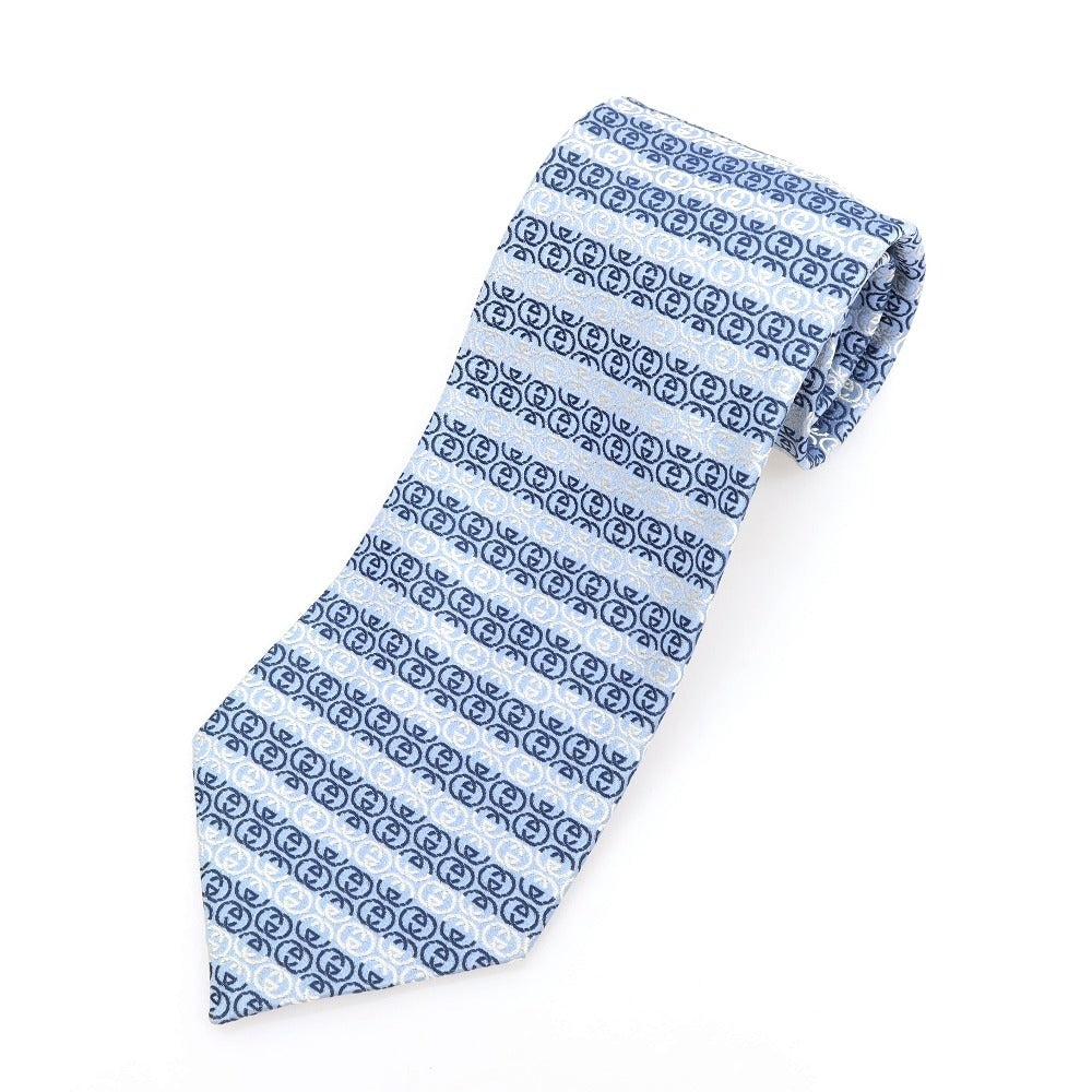 [Used] Gucci Double G 3-fold silk tie, light blue x navy [Condition: B] [Men&