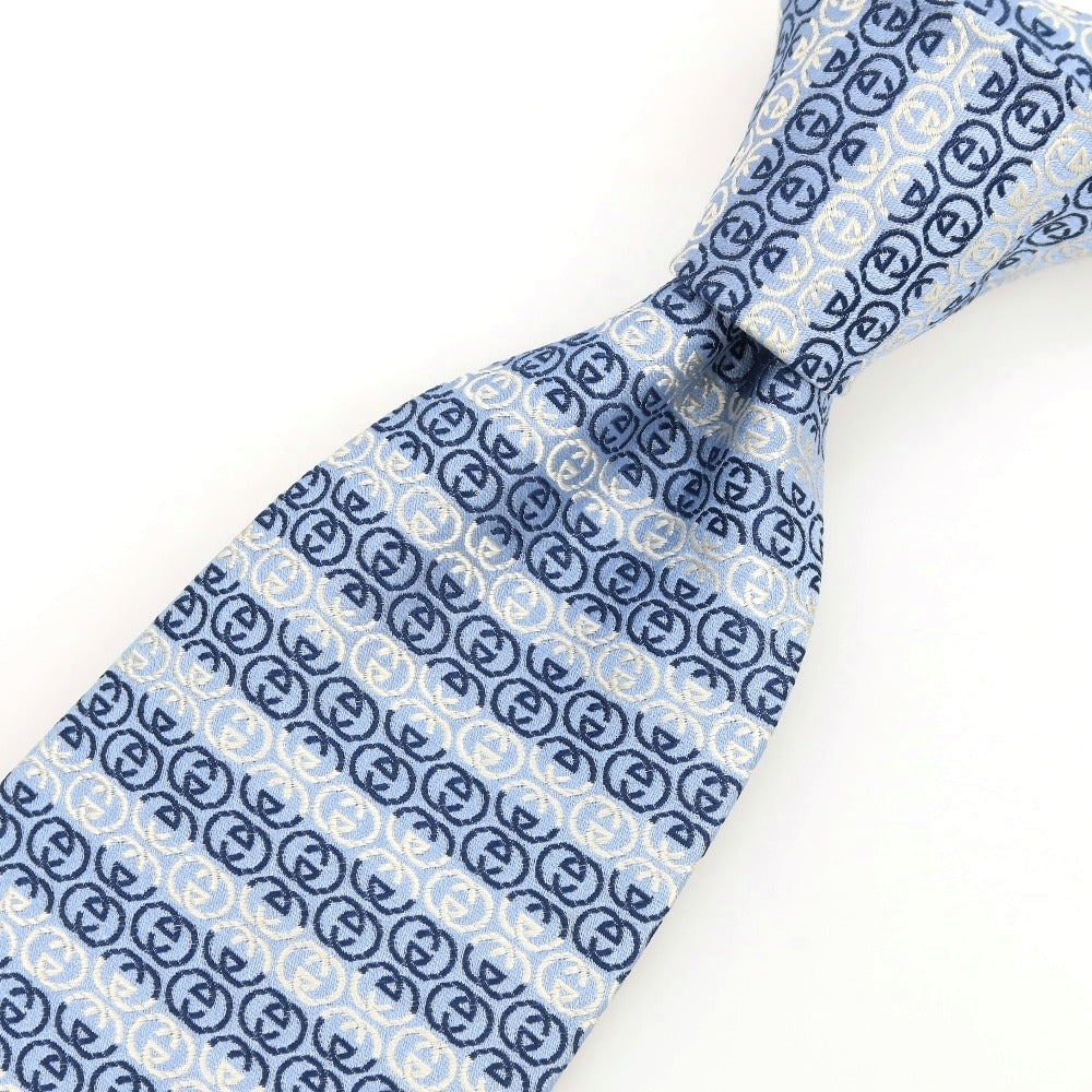 [Used] Gucci Double G 3-fold silk tie, light blue x navy [Condition: B] [Men&