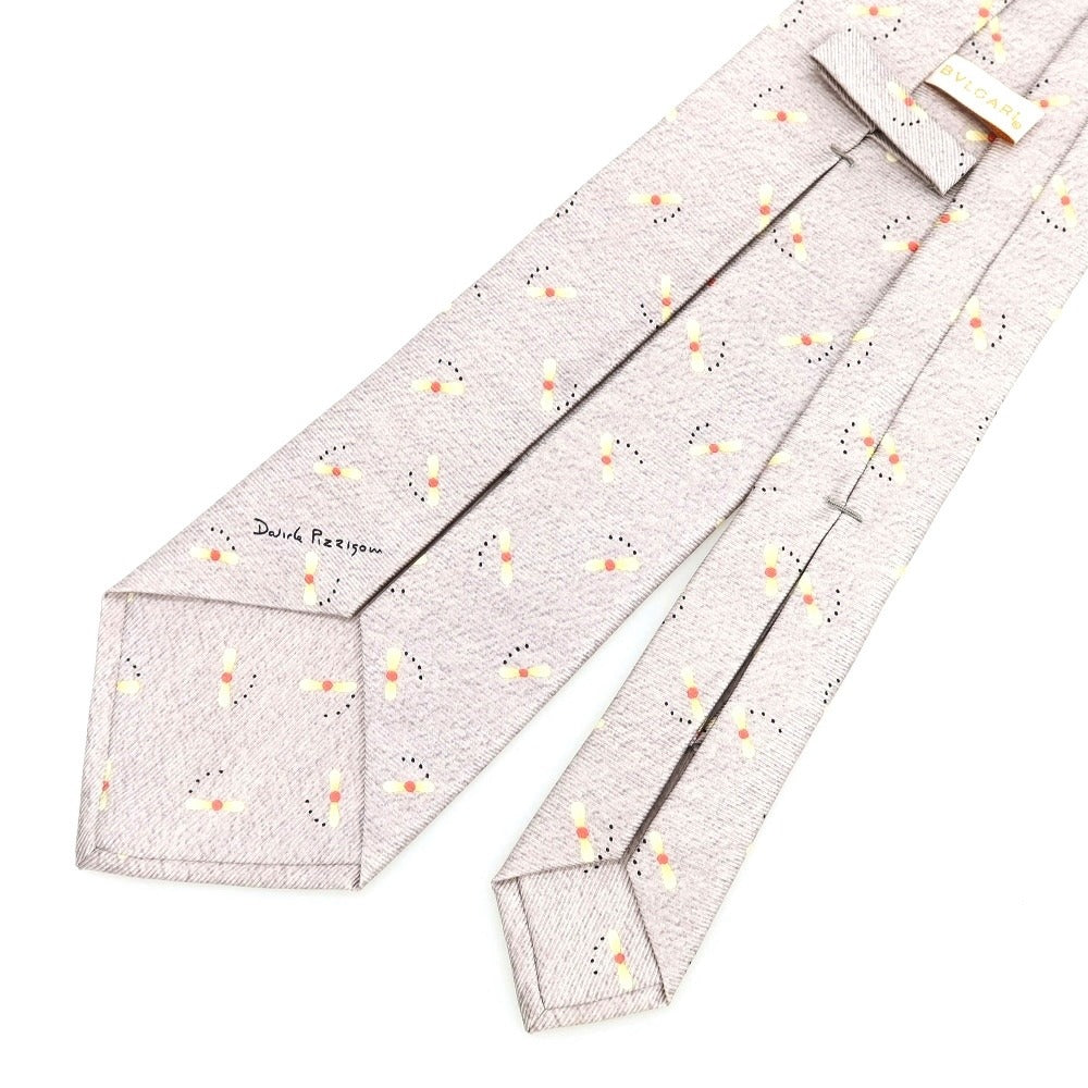 [Used] BVLGARI Printed Quattro Pieghe Silk Tie Light Grey [Condition Rank B] [Men&