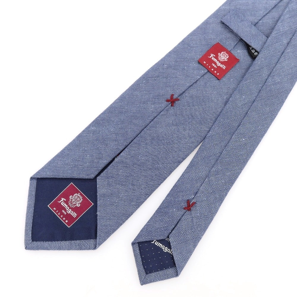 [Used] Fumagalli Herringbone Linen Cotton Tie Navy [Condition Rank C] [Men&