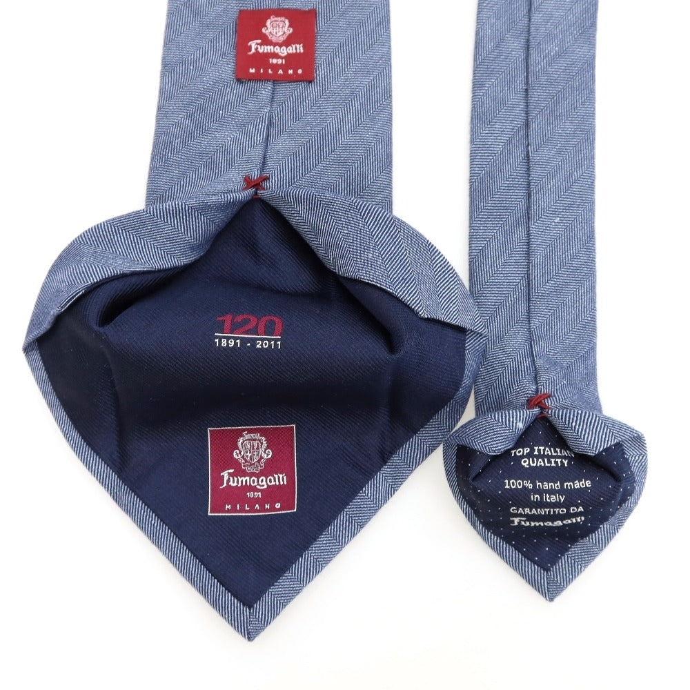 [Used] Fumagalli Herringbone Linen Cotton Tie Navy [Condition Rank C] [Men&