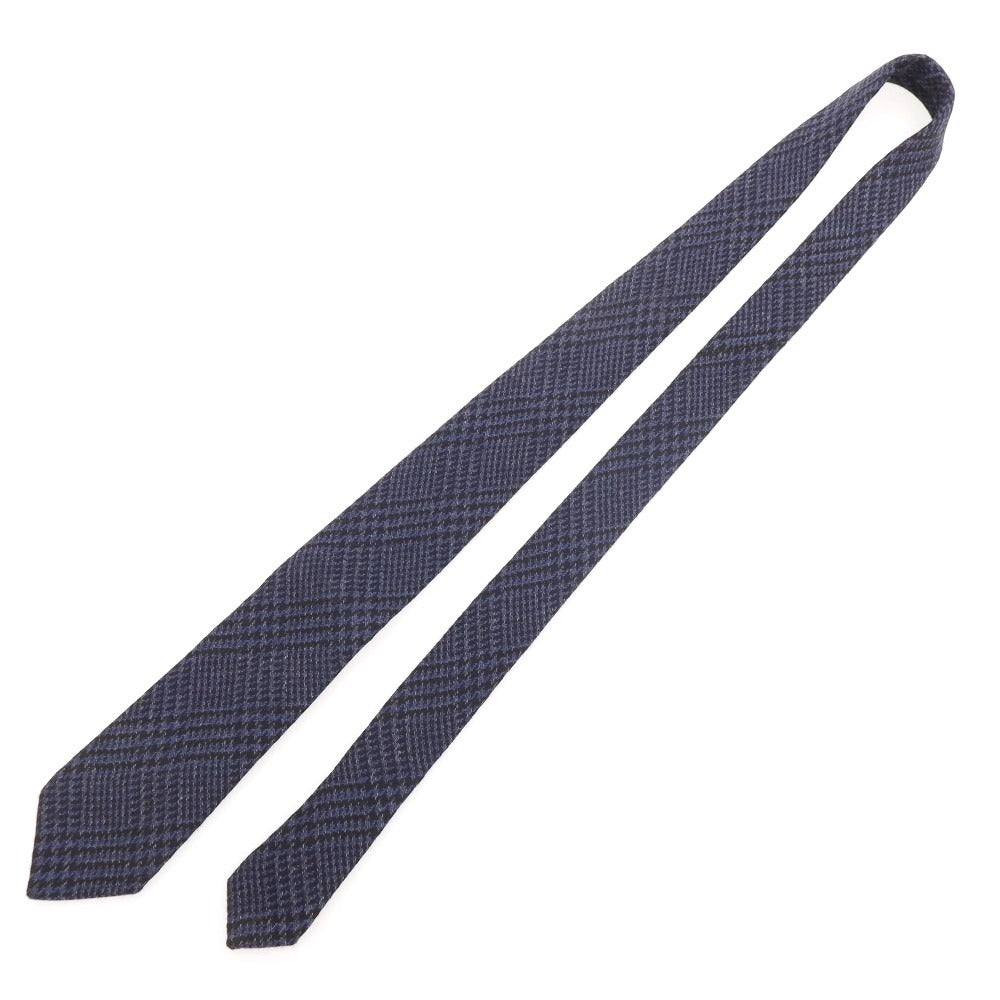 [Used] Luigi Borrelli Check 3-fold cashmere tie, navy x black [Condition: B] [Men&