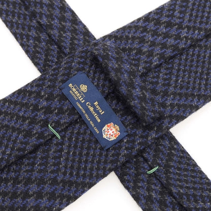 [Used] Luigi Borrelli Check 3-fold cashmere tie, navy x black [Condition: B] [Men&