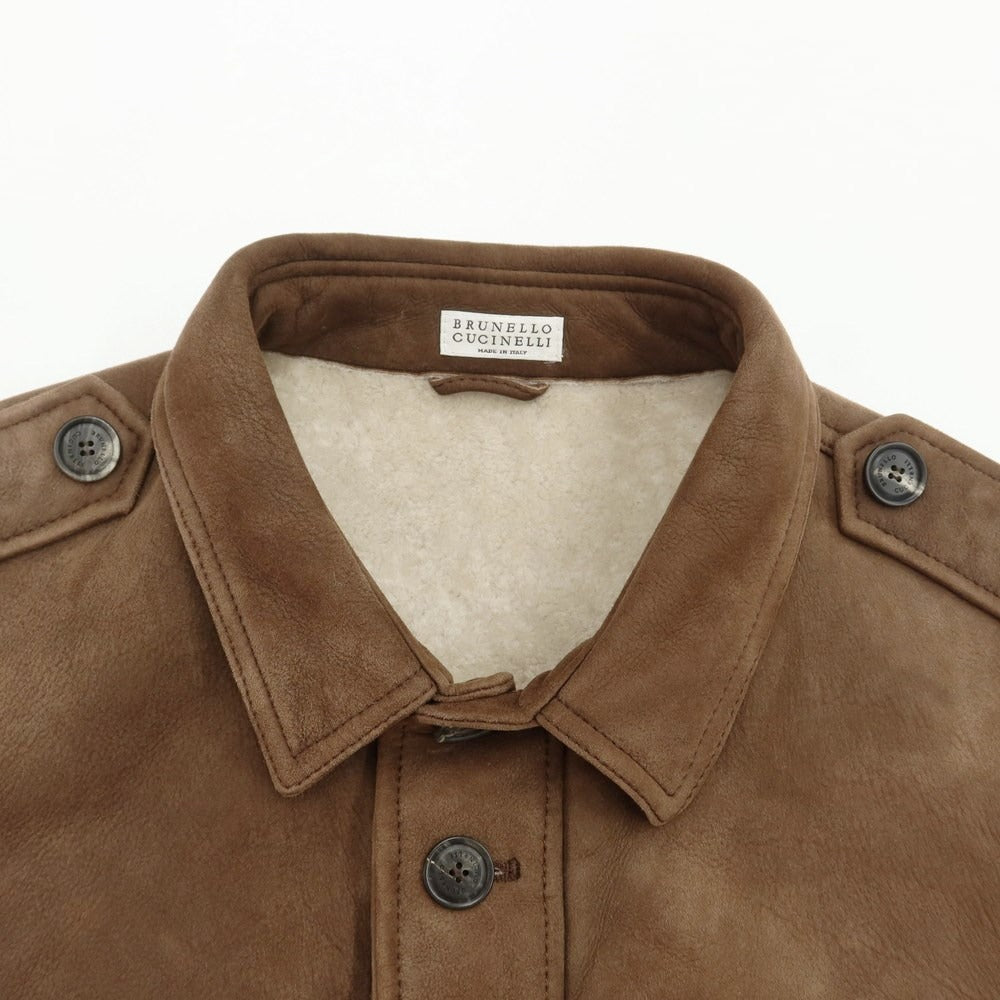 【中古】ブルネロクチネリ Brunello Cucinelli ムートン レザージャケット ブルゾン ブラウン【サイズＳ】【BRW】【A/W】【状態ランクC】【メンズ】【768870】