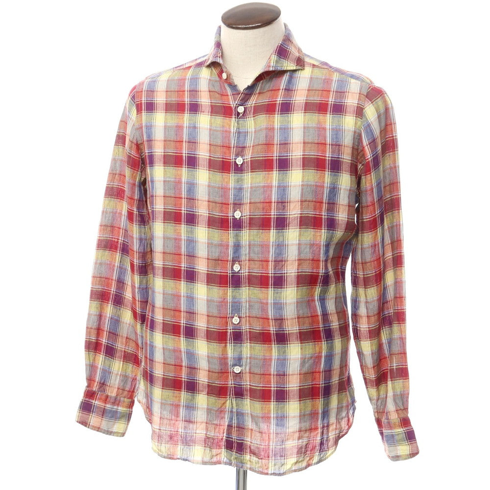 [Used] BOLZONELLA Linen Check Casual Shirt Red x Navy [41] [Condition Rank B] [Men&