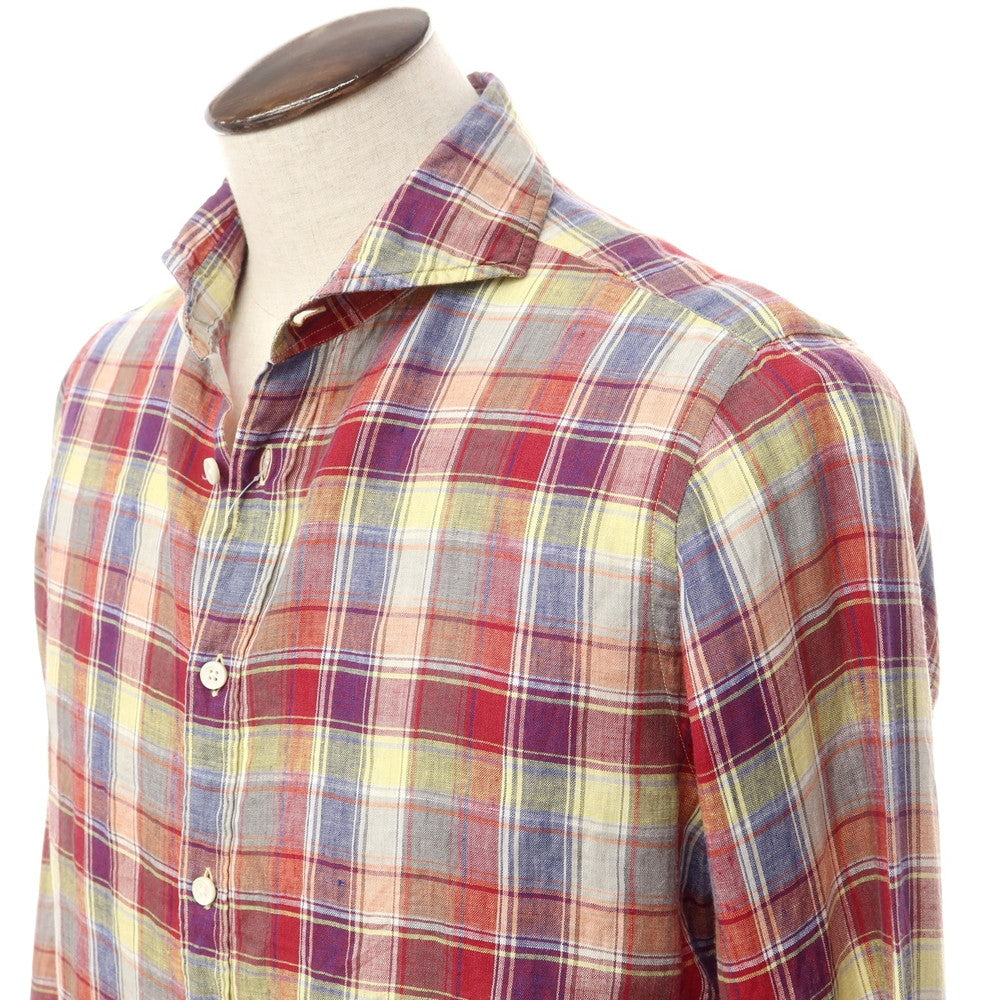 [Used] BOLZONELLA Linen Check Casual Shirt Red x Navy [41] [Condition Rank B] [Men&