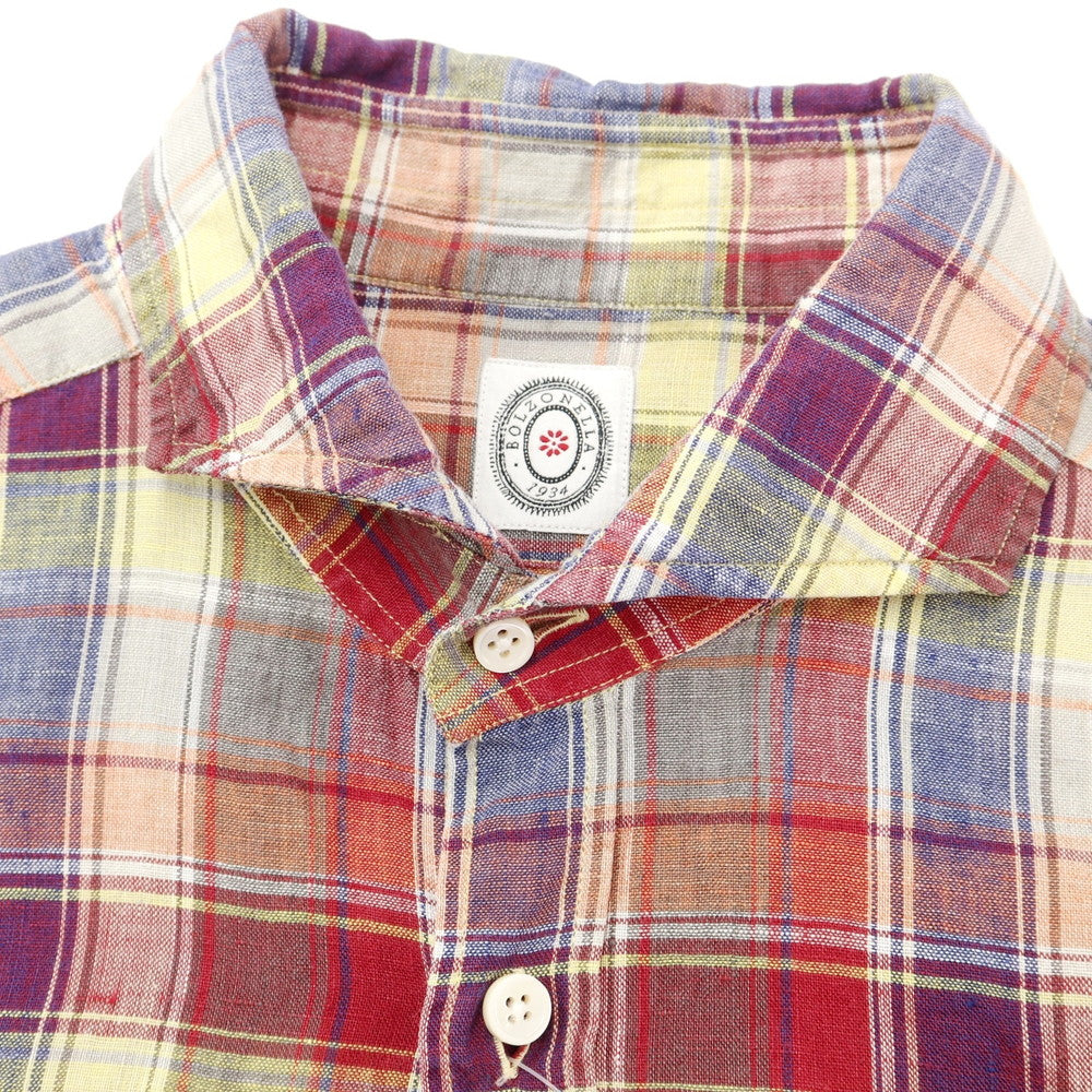 [Used] BOLZONELLA Linen Check Casual Shirt Red x Navy [41] [Condition Rank B] [Men&