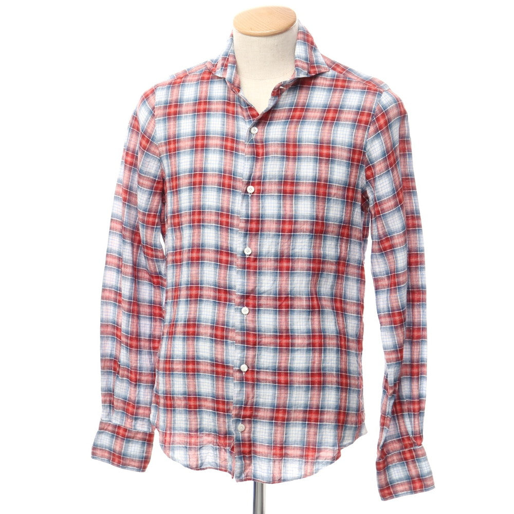 [Used] Finamore Linen Check Horizontal Collar Shirt White x Red [37] [Condition Rank C] [Men&