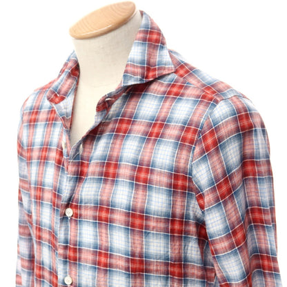 [Used] Finamore Linen Check Horizontal Collar Shirt White x Red [37] [Condition Rank C] [Men&