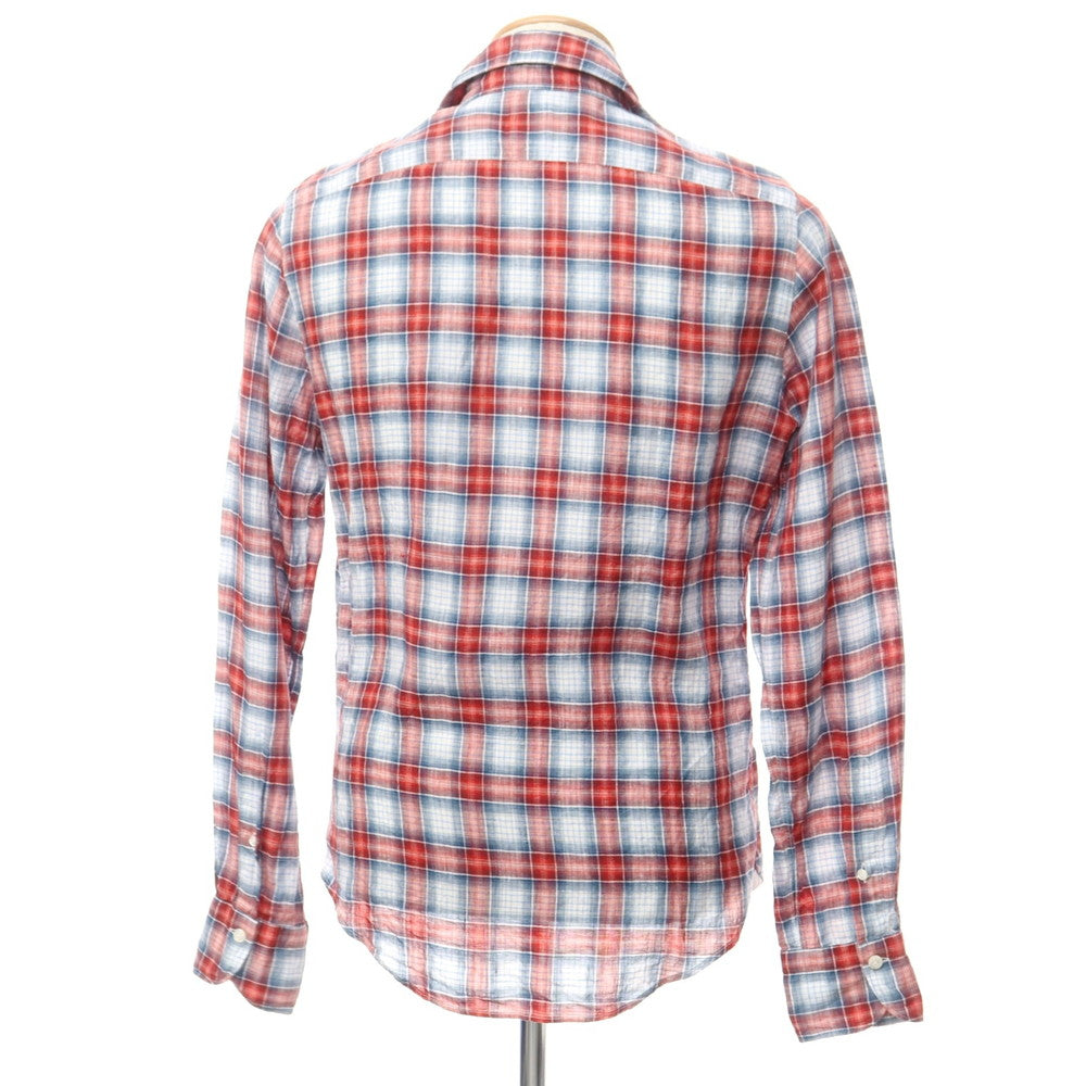 [Used] Finamore Linen Check Horizontal Collar Shirt White x Red [37] [Condition Rank C] [Men&