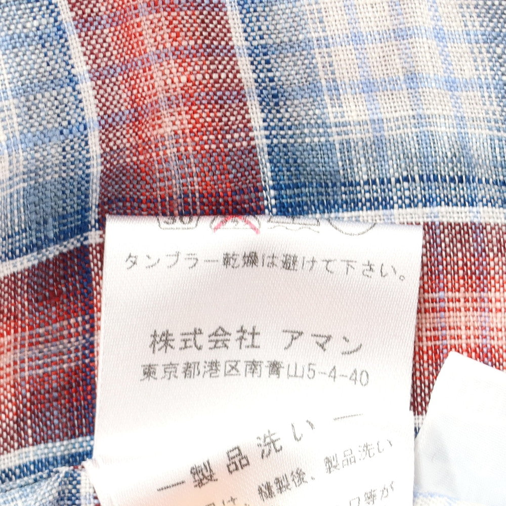 [Used] Finamore Linen Check Horizontal Collar Shirt White x Red [37] [Condition Rank C] [Men&