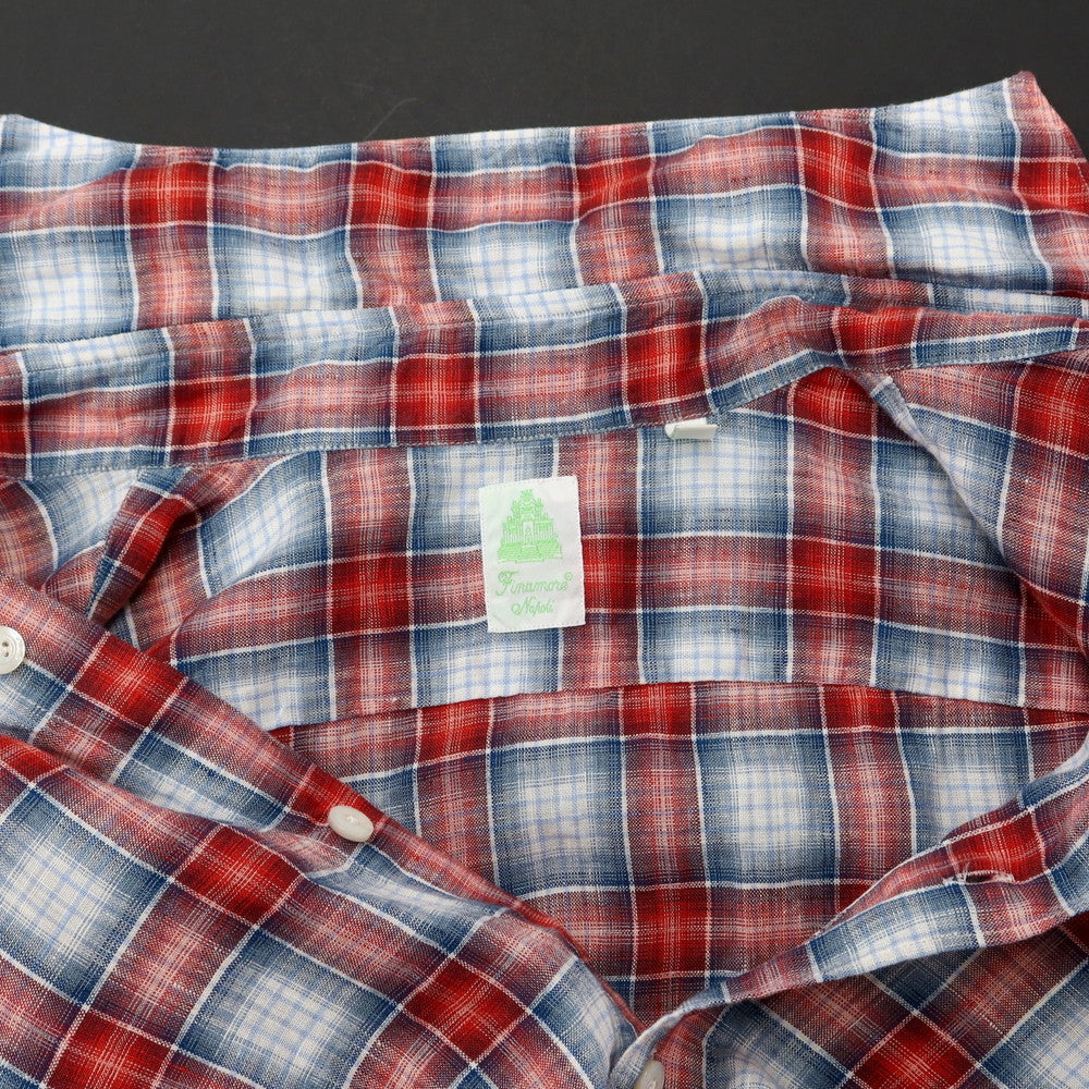 [Used] Finamore Linen Check Horizontal Collar Shirt White x Red [37] [Condition Rank C] [Men&