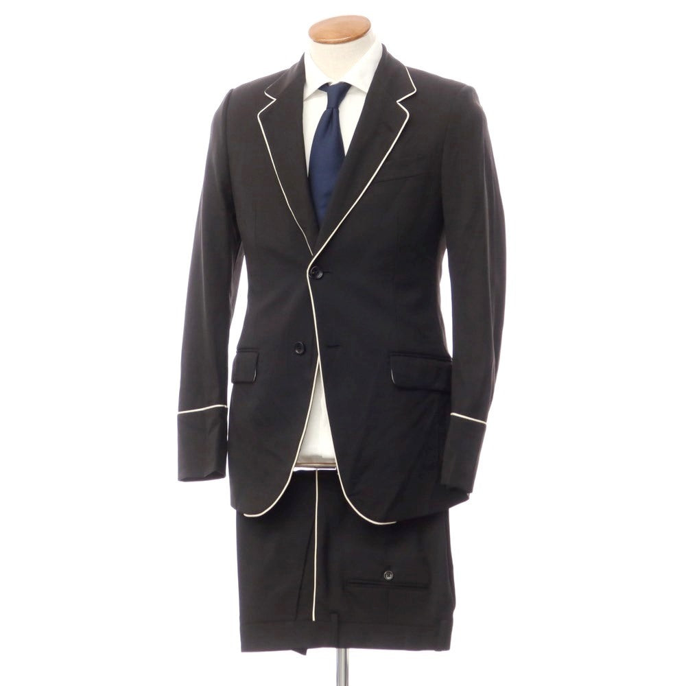 [Used] Gucci 2015 Fall/Winter Polyester Wool Piping 2-Button Suit Black x White [Size 46/7-50R] [BLK] [S/S/A/W] [Condition Rank C] [Men&